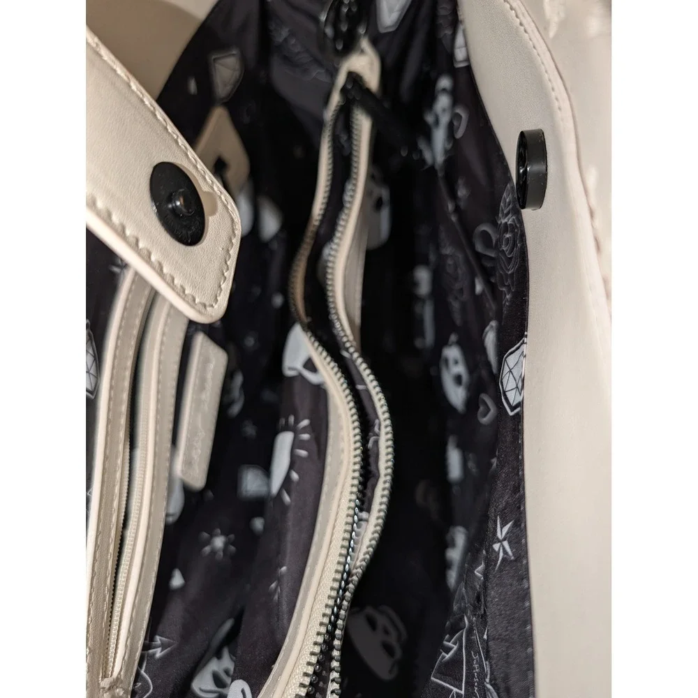 Betsey Johnson Cream Embossed Skull Floral Tote Bag Black Studded Crossbody Tote